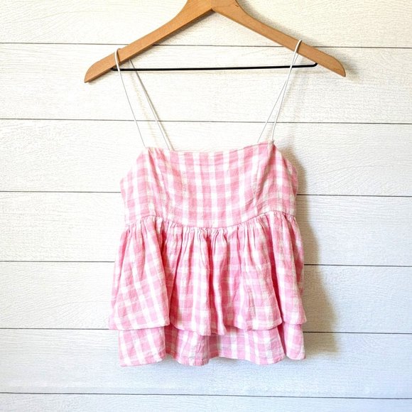 Urban Outfitters Tops - Urban Outfitters Pink Gingham Tiered Ruffle Tank S